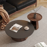 WEHOMZ Round High-Low Combo Coffee Table with Storage in Solid Wood & Black Slate