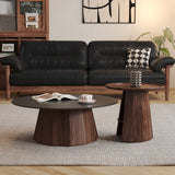 WEHOMZ Round High-Low Combo Coffee Table with Storage in Solid Wood & Black Slate