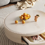Modern Round Nesting Coffee Table Set with Rotating Feature & Dual Drawers, Off-White