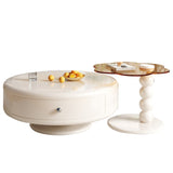 Modern Round Nesting Coffee Table Set with Rotating Feature & Dual Drawers, Off-White