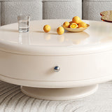 Modern Round Nesting Coffee Table Set with Rotating Feature & Dual Drawers, Off-White