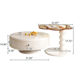 Modern Round Nesting Coffee Table Set with Rotating Feature & Dual Drawers, Off-White
