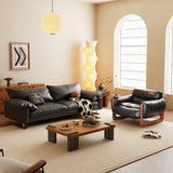 WEHOMZ Single Leather Leisure Sofa in Black & Brown with Solid Wood Legs