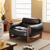 WEHOMZ Single Leather Leisure Sofa in Black & Brown with Solid Wood Legs
