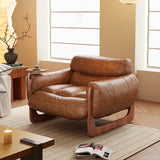 WEHOMZ Single Leather Leisure Sofa in Black & Brown with Solid Wood Legs