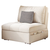 Beige Velvet Single Seat Sofa Bed with Side Pockets & Pullout Function