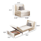 Beige Velvet Single Seat Sofa Bed with Side Pockets & Pullout Function