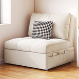 Beige Velvet Single Seat Sofa Bed with Side Pockets & Pullout Function