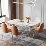 Modern Sintered Stone Dining Table with Storage & Gold Accents