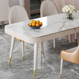 Modern Sintered Stone Dining Table with Storage & Gold Accents