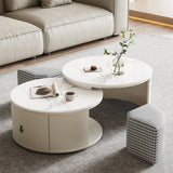 Modern White Sintered Stone Coffee Table & Footstool with Storage