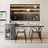 Slate Island Extendable Dining Table with Storage Cabinet Integrated