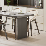 Slate Island Extendable Dining Table with Integrated Storage Cabinet - Double Pedestal - Grey