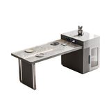 Slate Island Extendable Dining Table with Integrated Storage Cabinet - Double Pedestal - Grey