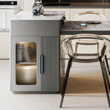 Slate Island Extendable Dining Table with Integrated Storage Cabinet - Double Pedestal - Grey