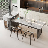 Slate Island Extendable Dining Table with Integrated Storage Cabinet - Double Pedestal - Grey