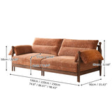 Solid Wood Frame Convertible Modular Sofa Bed - Mid-Century Japandi Style, Soft Chenille Fabric in Sunset Orange, Matcha Green & Creamy Beige