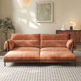 Solid Wood Frame Convertible Modular Sofa Bed - Mid-Century Japandi Style, Soft Chenille Fabric in Sunset Orange, Matcha Green & Creamy Beige