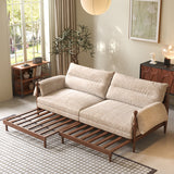 Solid Wood Frame Convertible Modular Sofa Bed - Mid-Century Japandi Style, Soft Chenille Fabric in Sunset Orange, Matcha Green & Creamy Beige