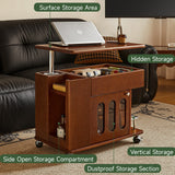 Retro Solid Wood Side Cabinet with Adjustable & Mobile Tabletop in Black