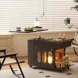 Retro Solid Wood Side Cabinet with Adjustable & Mobile Tabletop in Black