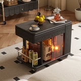 Retro Solid Wood Side Cabinet with Adjustable & Mobile Tabletop in Black