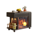 Retro Solid Wood Side Cabinet with Adjustable & Mobile Tabletop in Black