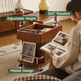 Retro Solid Wood Side Cabinet with Adjustable & Mobile Tabletop in Black