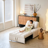 Cream White Teddy Fleece Convertible Sofa Bed - Lounge, Chaise & Sleeper for Small Spaces