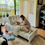 Cream White Teddy Fleece Convertible Sofa Bed - Lounge, Chaise & Sleeper for Small Spaces