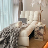 Cream White Teddy Fleece Convertible Sofa Bed - Lounge, Chaise & Sleeper for Small Spaces