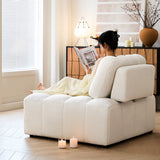 Cream White Teddy Fleece Convertible Sofa Bed - Lounge, Chaise & Sleeper for Small Spaces