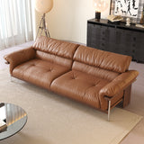 WEHOMZ Modern Three-Seater Sofa in Top-grain Leather with Stainless Steel Legs