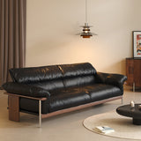 WEHOMZ Modern Three-Seater Sofa in Top-grain Leather with Stainless Steel Legs