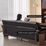 WEHOMZ Modern Three-Seater Sofa in Top-grain Leather with Stainless Steel Legs