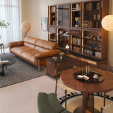 WEHOMZ Modern Three-Seater Sofa in Top-grain Leather with Stainless Steel Legs