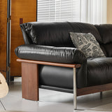 WEHOMZ Modern Three-Seater Sofa in Top-grain Leather with Stainless Steel Legs
