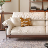 WEHOMZ Modern Three-Seater Sofa in Top-grain Leather with Stainless Steel Legs