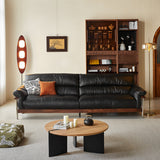 WEHOMZ Modern Three-Seater Sofa in Top-grain Leather with Stainless Steel Legs