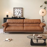 WEHOMZ Modern Three-Seater Sofa in Top-grain Leather with Stainless Steel Legs