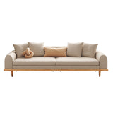 Three-Seater Sleeper Sofa in Beige Cotton & Linen with Retractable Solid Wood Frame