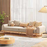 Three-Seater Sleeper Sofa in Beige Cotton & Linen with Retractable Solid Wood Frame