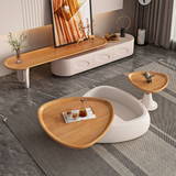 Modern Triangular Coffee Table & Side Table Set in Walnut - MDF with Storage