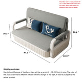 Cotton Linen Two-Seater Sofa Bed with Storage & Square Arms in Light Gray, Dark Gray, Blue