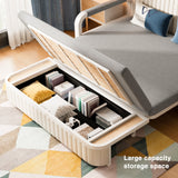 Cotton Linen Two-Seater Sofa Bed with Storage & Square Arms in Light Gray, Dark Gray, Blue