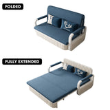 Cotton Linen Two-Seater Sofa Bed with Storage & Square Arms in Light Gray, Dark Gray, Blue