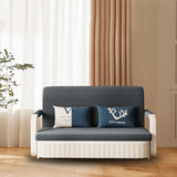 Cotton Linen Two-Seater Sofa Bed with Storage & Square Arms in Light Gray, Dark Gray, Blue