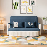 Cotton Linen Two-Seater Sofa Bed with Storage & Square Arms in Light Gray, Dark Gray, Blue