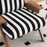 Modern Accent Armchair with Stripe Design & Wooden Frame - Black & White