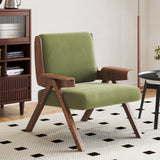 WEHOMZ Green Velvet Upholstered Leisure Chair with Wooden Armrests & Legs
